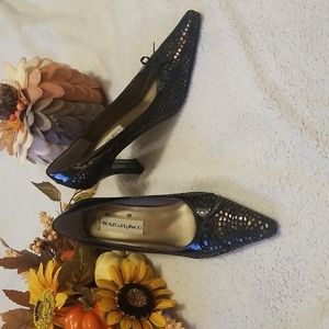 Monzo & Franco, Black Faux Alligator Pumps, Size 8.5